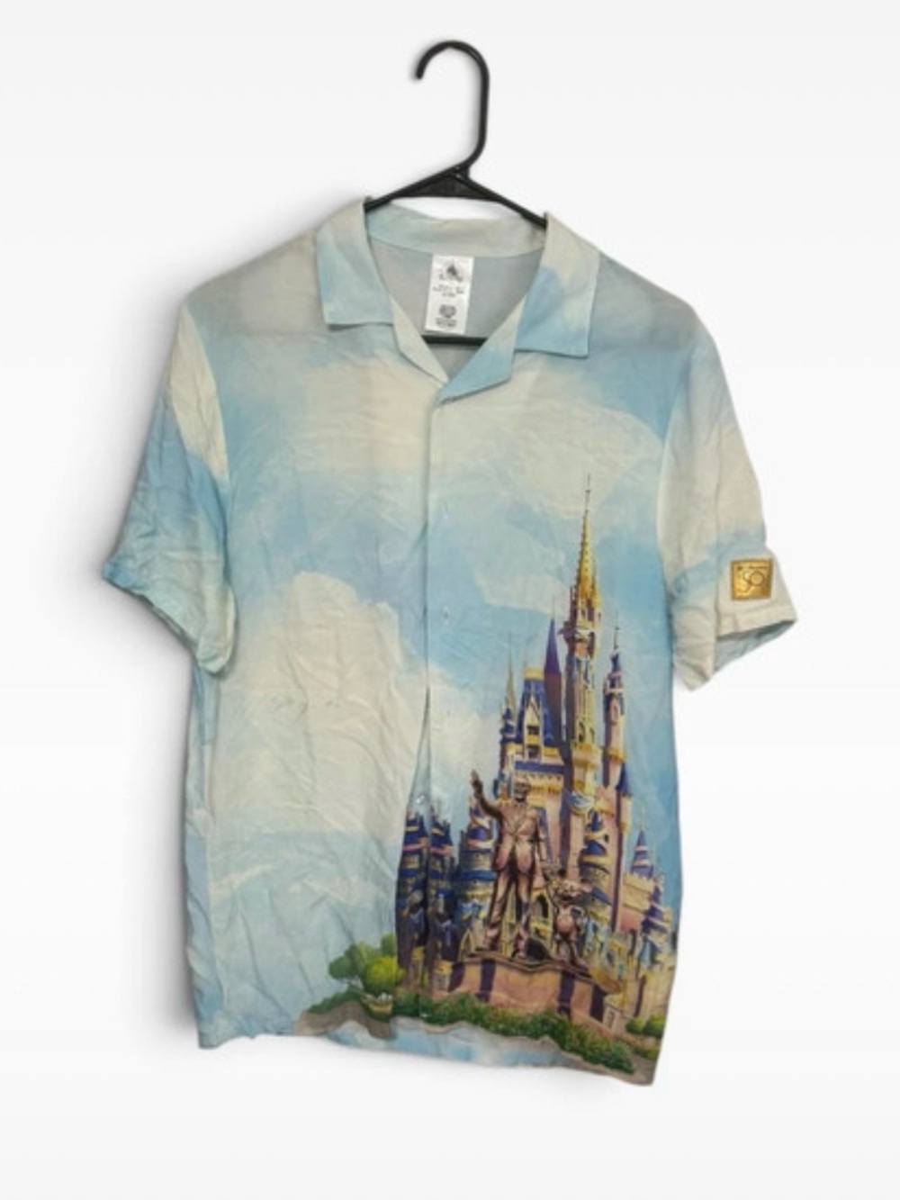 Disney Light Blue Castle Print Short Sleeve Button-Down Shirt